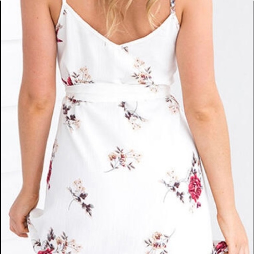 White Floral Spaghetti Strap Mini Dress - Picture 4 of 11